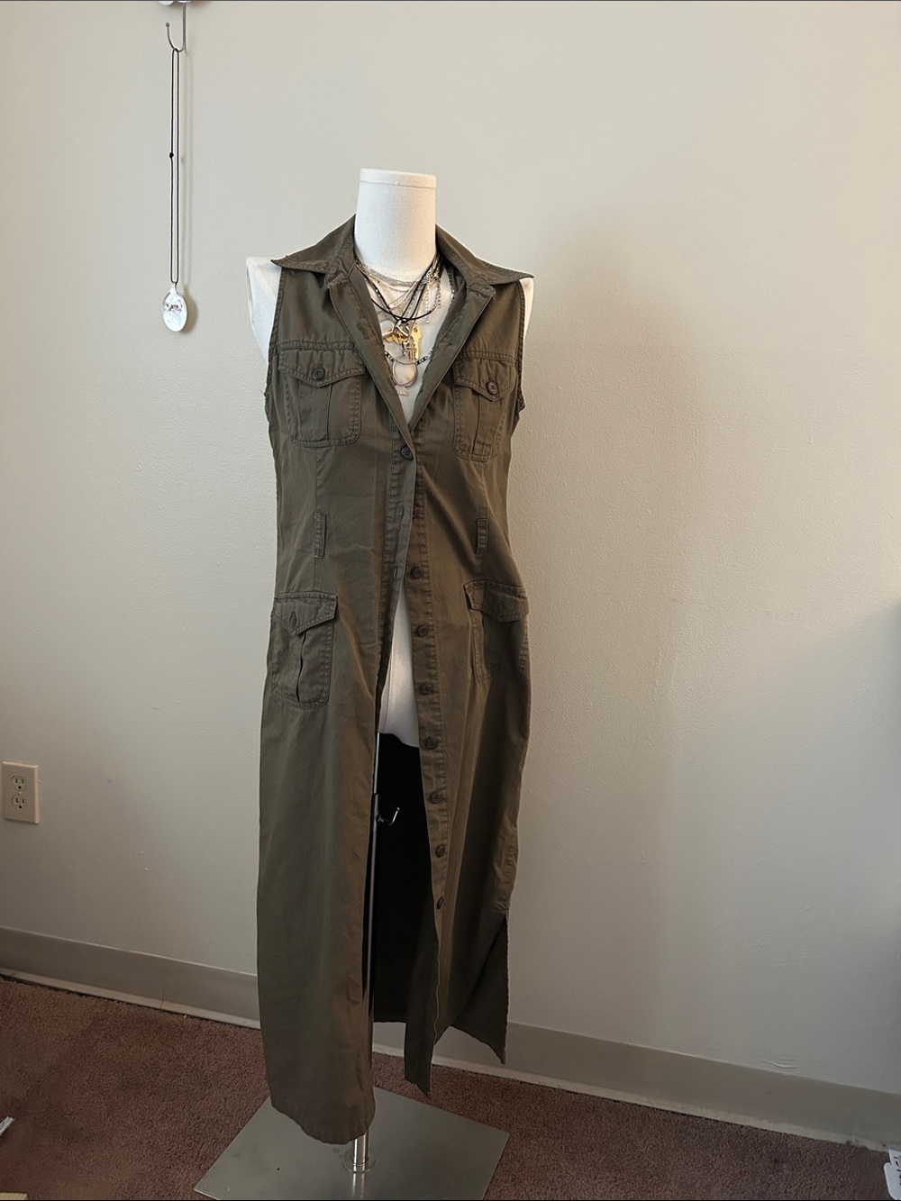 Vintage Long Vest Dress Green